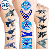 96 PCS US Airplane Air Force Jet Fighter Temporary Tattoos Theme Birthday Party Decorations Favors Supplies Decor Aircraft Pilot Memorial Day Tattoo Stickers Gifts For Kids Boys Girls Prizes Carnival
